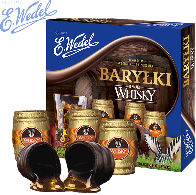 E.WEDEL Whisky Barylki - Chocolate Barrels with Whiskey Liqueur 200g/10pack