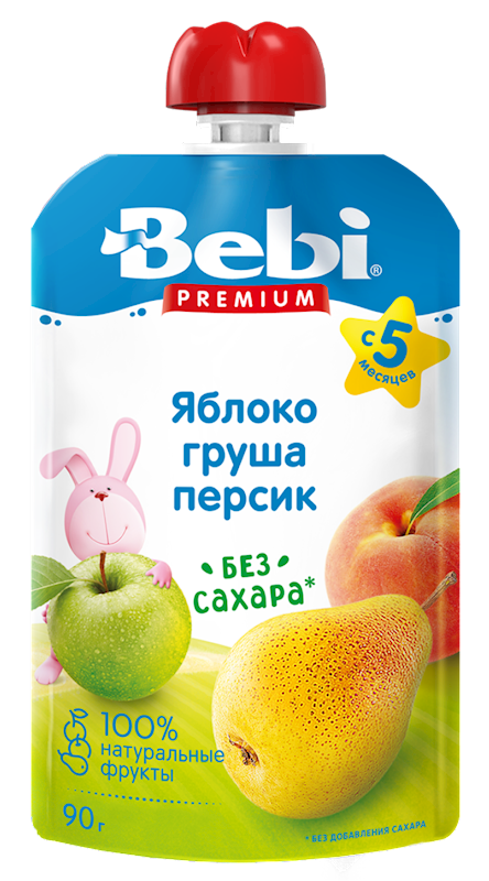 BEBI Fruit Puree Pouch, No Sugar Added 90g/10pack