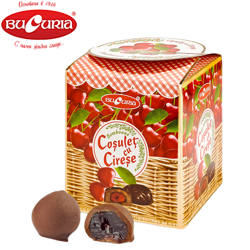 BUCURIA Coșuleț cu cireșe Chocolate Glazed Dried Cherry Gift Box 200g/12pack