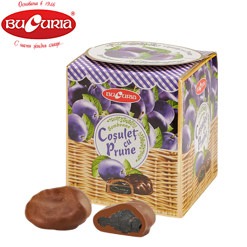 BUCURIA Coșuleț cu prune Chocolate Glazed Prunes Gift Box 200g/12pack