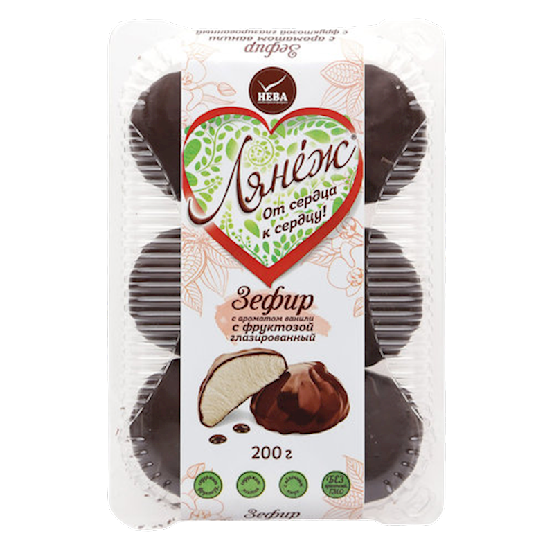 NEVA La-Neige Chocolate Glazed Vanilla Marshmallow (Zefir) with Fructose 200g/12pack