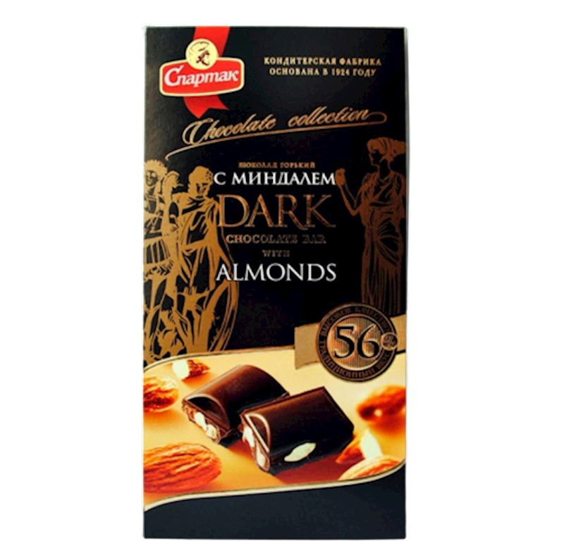 SPARTAK Dark Chocolate Bar with Almond 56% 90g/18pack