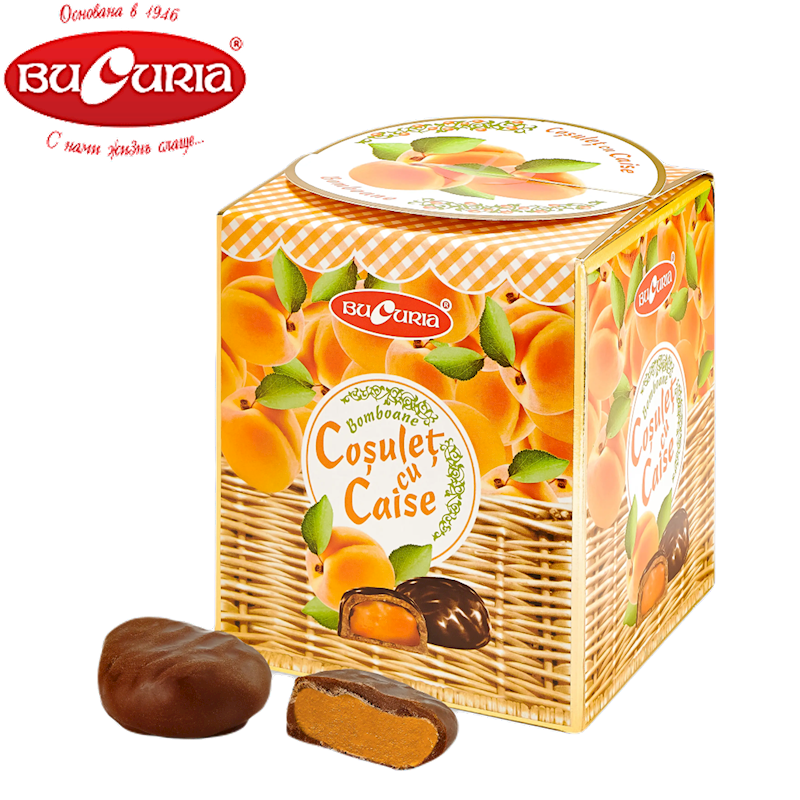 BUCURIA Coșuleț cu Caise Chocolate Glazed Dried Apricot (kuraga) Gift Box 200g/12pack