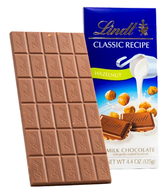 LINDT Classic Recipe Milk Chocolate Bar with Hazelnut 125g/72pack