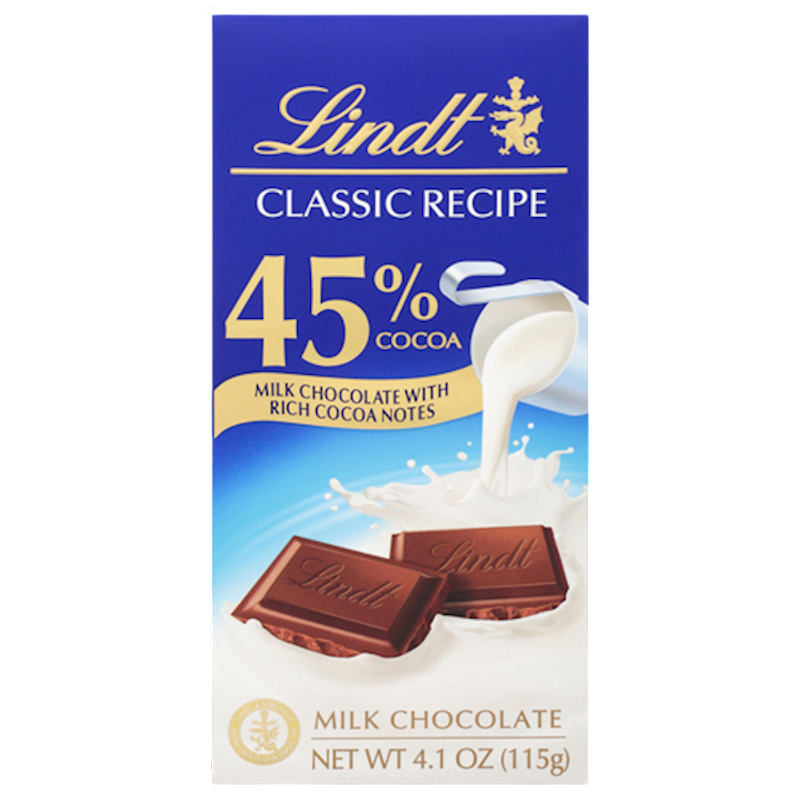 LINDT Classic Recipe Milk Chocolate Bar 45% Cocoa 115g/12pack