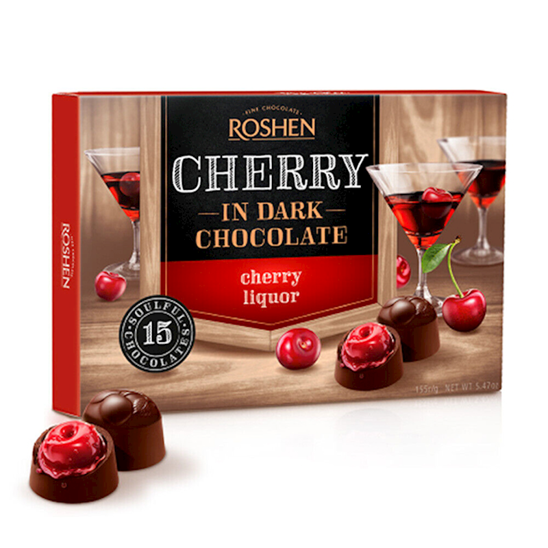 ROSHEN Cherry In Dark Chocolate Candy with Cherry Liquor 155g/10pack