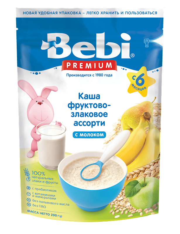 BEBI Fruit & Grain Assorti Flakes with Milk 200g/9pack