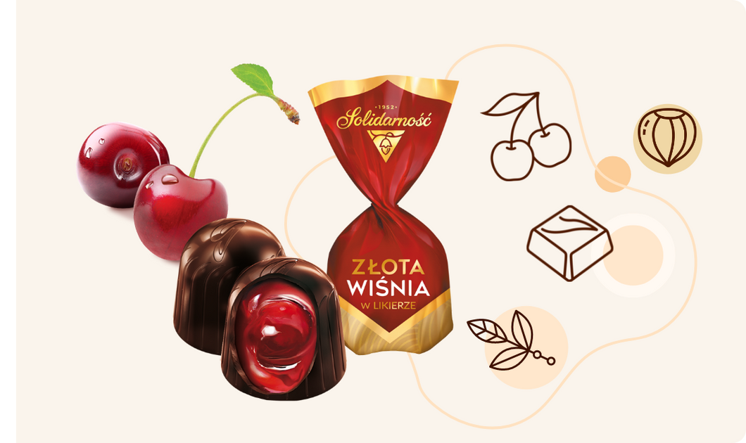 SOLIDARNOSC Golden Cherry Chocolates with Alcoholized Cherry in Cherry Liqueur Flavored Filling