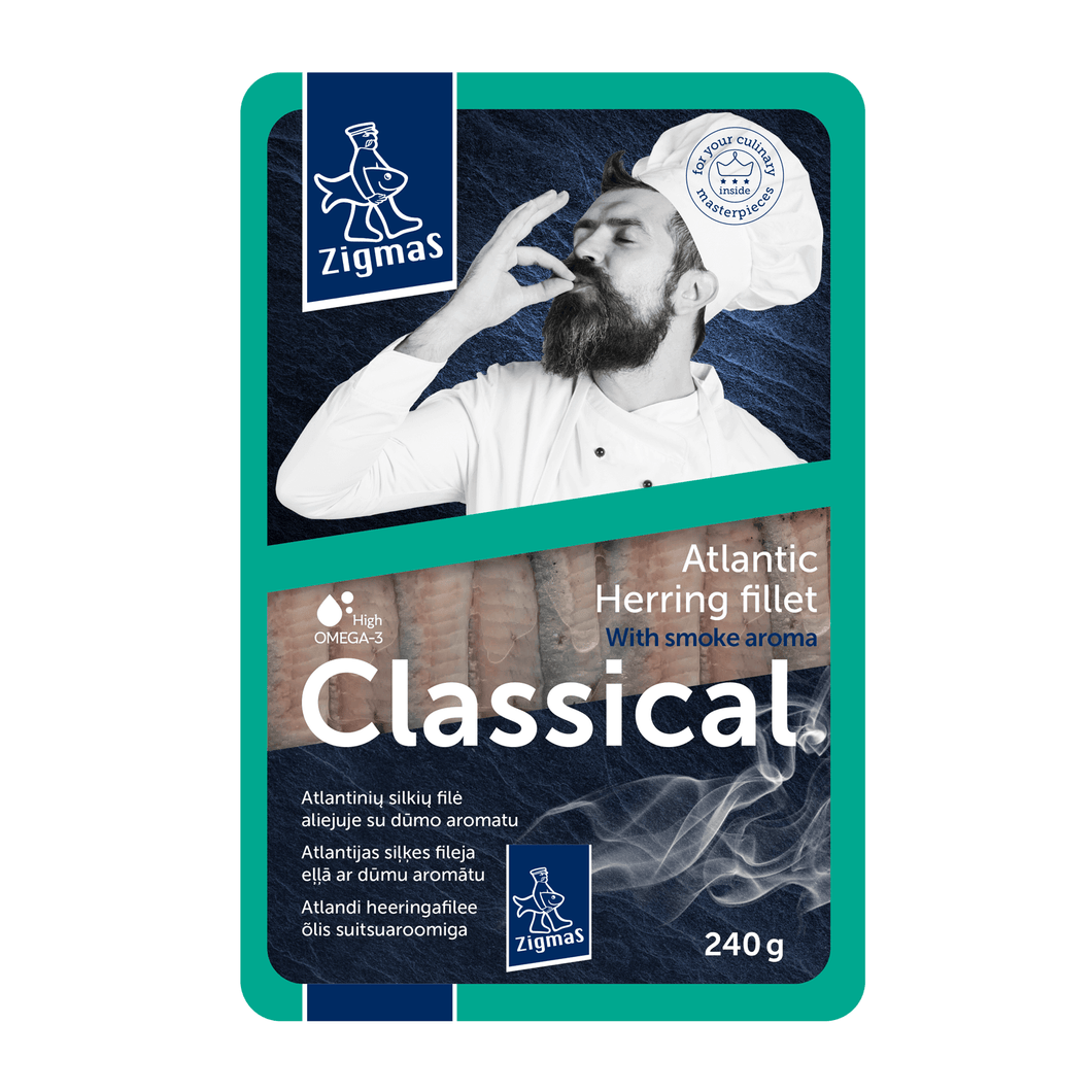 ZIGMAS Classical Atlantic Herring Fillet in Oil with Smoke Aroma 240g/13pack