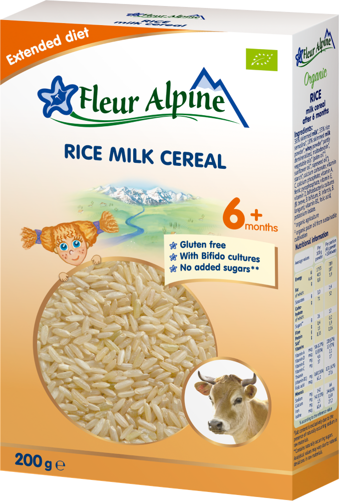 FLEUR ALPINE Organic Rice Cereal with Cow's Milk 200g/6pack