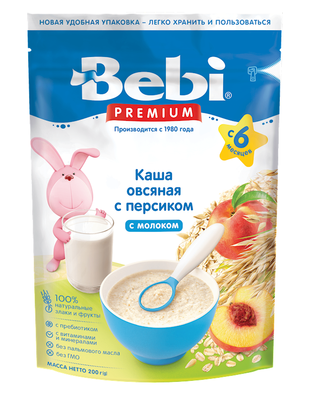 BEBI Oatmeal Flakes with Milk and Peach 200g/9pack