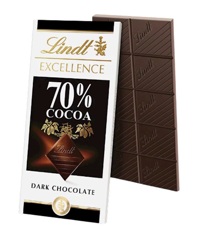 LINDT Excellence Dark Chocolate Bar 70% Cocoa 100g/12pack