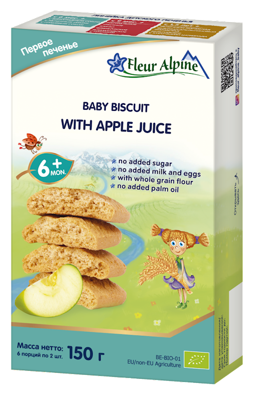 FLEUR ALPINE Baby Biscuits with Apple Juice 150g/6pack