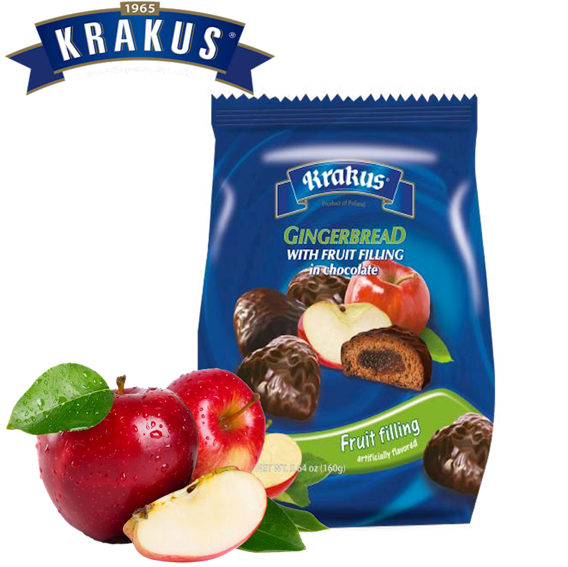 KRAKUS Gingerbread with Apple Filling in Chocolate 160g/12pack