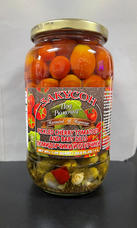 ZAKUSON Pickled Cherry Tomatoes and Baby Dills Pod Rumochku 1L/12pack