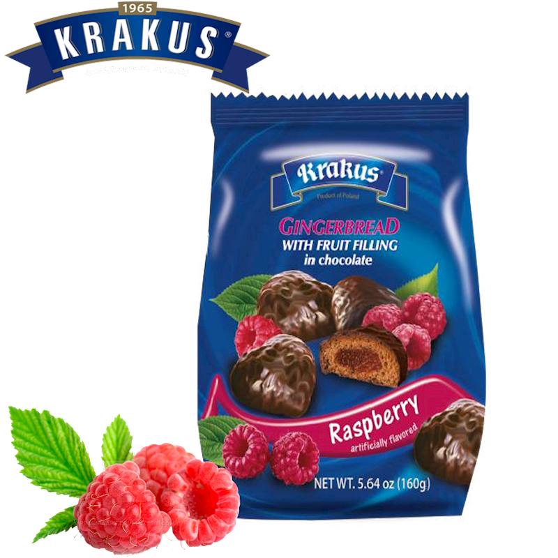 KRAKUS Gingerbread with Raspberry Filling in Chocolate 160g/12pack