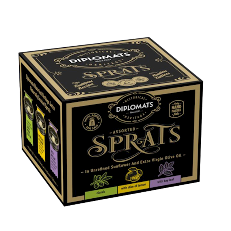 DIPLOMATS Historical Heritage Smoked Sprats In Oil Gift Box 480g/12pack