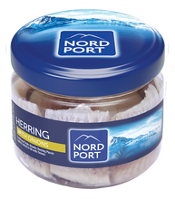 Load image into Gallery viewer, NORD PORT Lightly Salted Atlantic Herring Pieces in Oil - glass jars 290g/6pack
