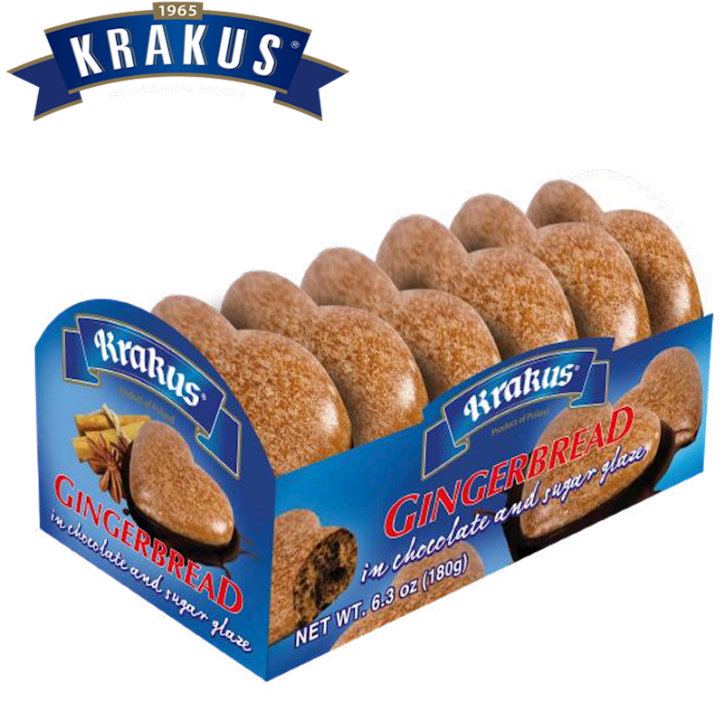 KRAKUS Gingerbread Hearts in Chocolate with Sugar Glaze 180g/6pack