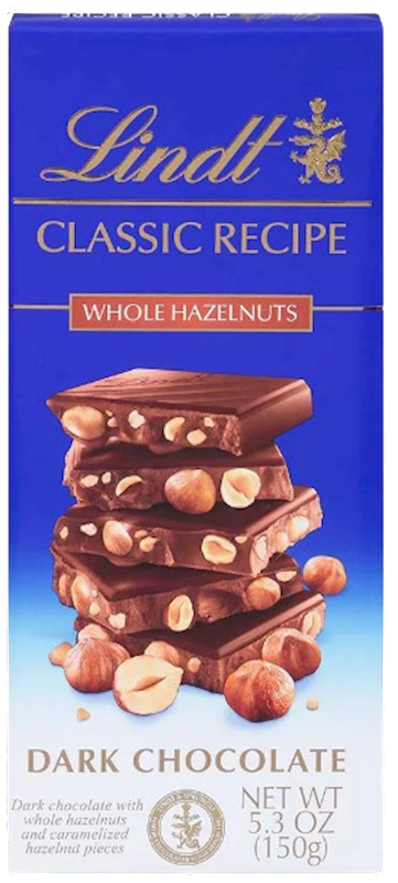 LINDT Classic Recipe Dark Chocolate Bar with Whole Hazelnuts 150g/14pack