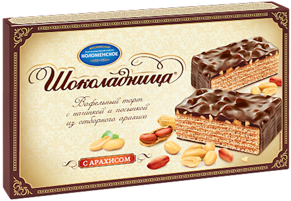 Kolomenskoe Cake Waffle, Shokoladnitsa, W/Peanuts Glazed 430g/15pack