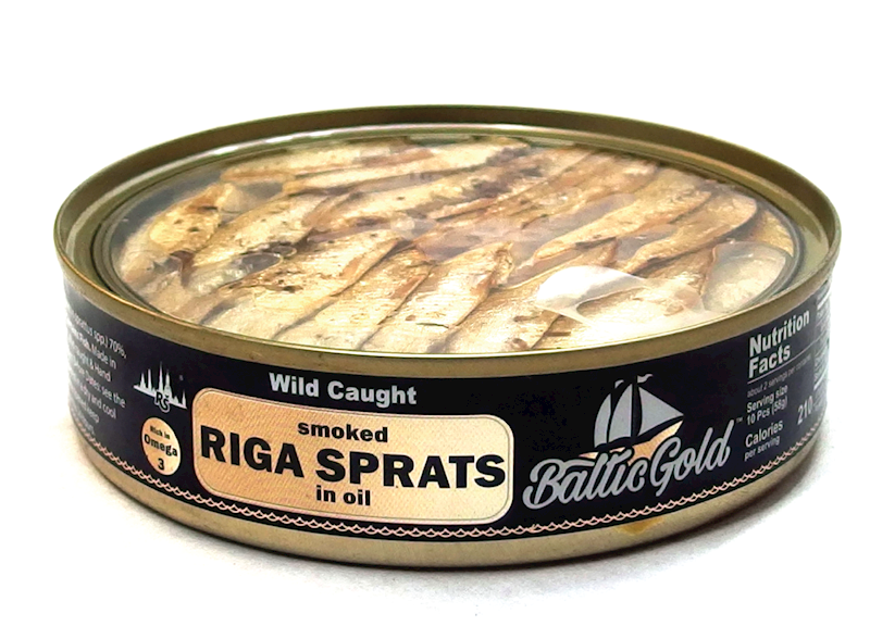 BALTIC GOLD Smoked Riga Sprats clear lid 160g/36pack