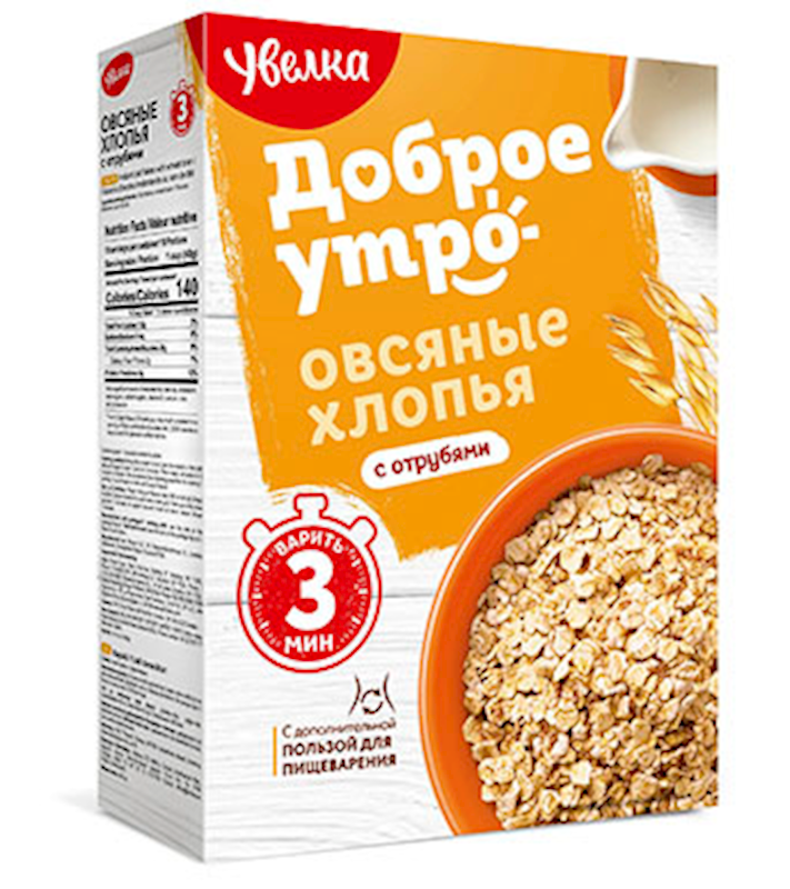 Uvelka Oatmeal Flakes, W/Wheat Bran 400g/6pack