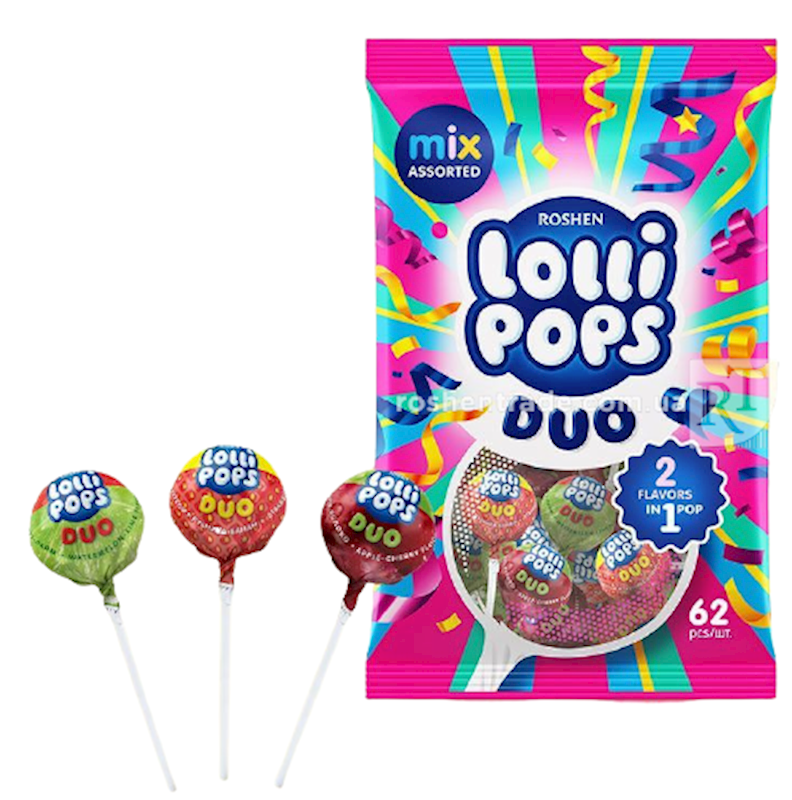 Roshen Candy Lollypop Duo, W/Fruit & Berry Mix 17.6Lbs