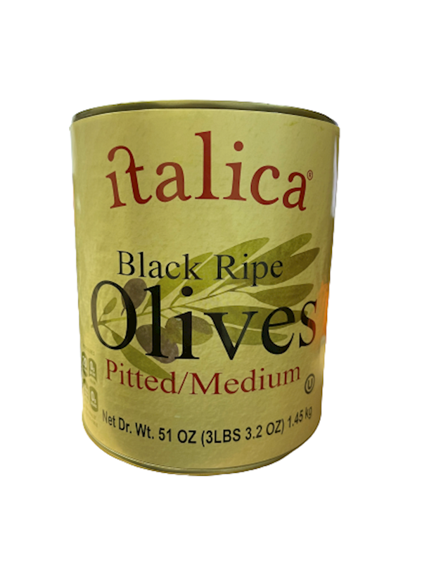 Olives black, pitted, medium, in brine  3 lbs/6pack