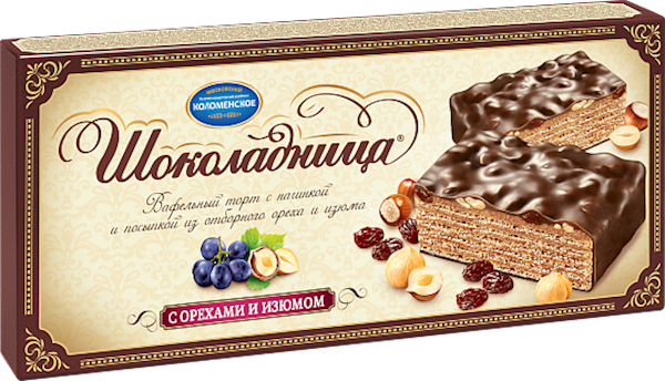 Kolomenskoe Cake Waffle, Shokoladnitsa, W/Nuts And Raisins 250g/20pack