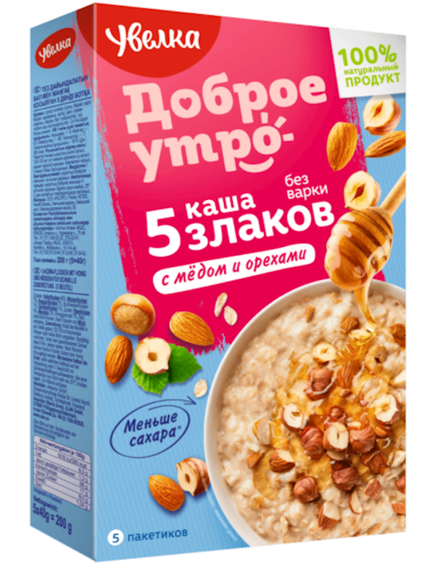 Uvelka Flakes 5 Grains, Instant, W/Honey & Nuts 200g/6pack