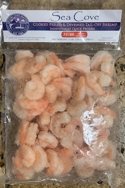 Shrimp Cooked, Peeled, Deveined, Tail Off 31/40  2lbs/5pack