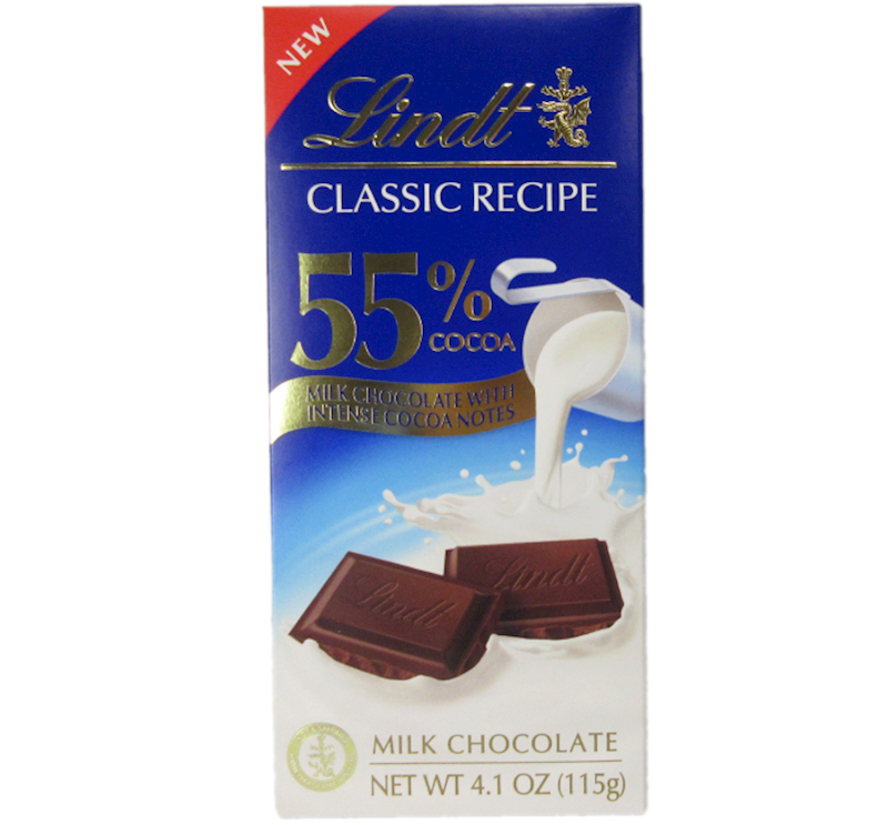 Lindt Milk Chocolate Bar Classic Recipe 55% Cocoa 115g/12pack
