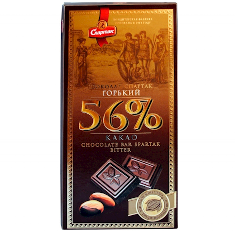 Spartak Dark Chocolate Bar Bitter, 56% Cocoa 90g/22pack