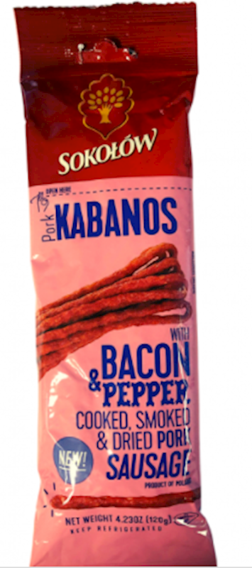 Sokolow Kabanosy W/Bacon & Pepper, Smoked & Dried Pork 120g/20pack