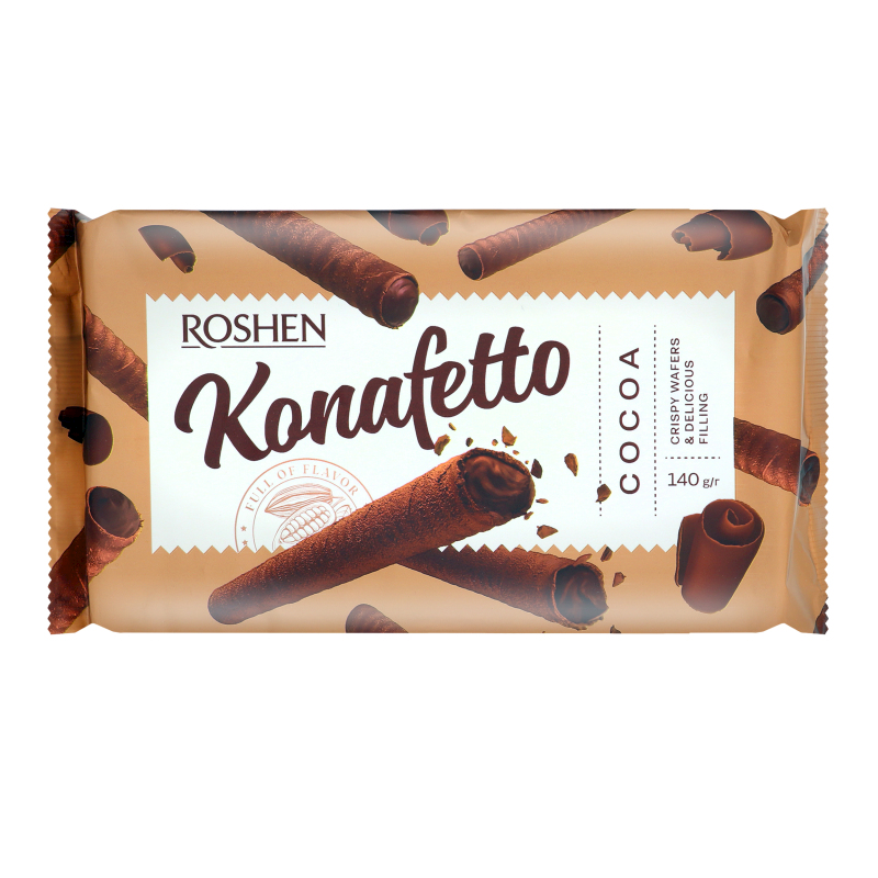 ROSHEN Konafetto Waffle Rolls W/Cocoa Cream Filling 140g/15pack