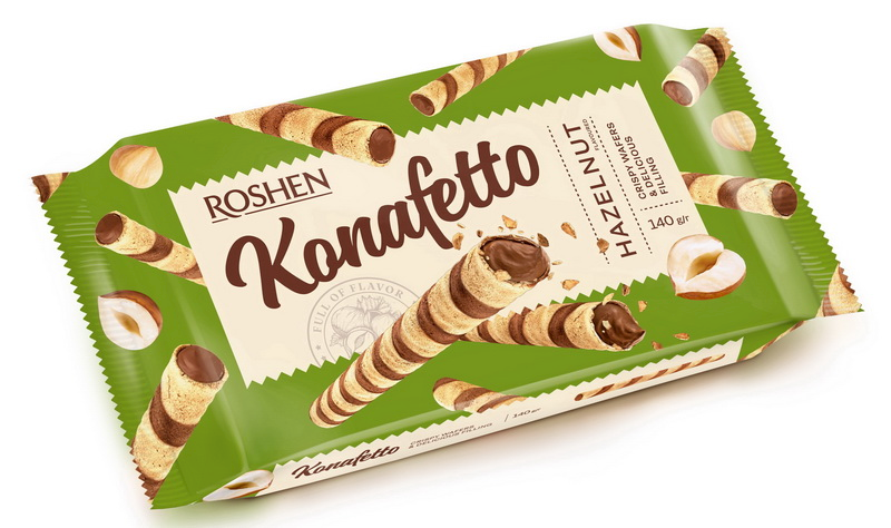 Roshen Waffle Rolls, Konafetto W/Hazelnut Cream Filling 140g/15pack