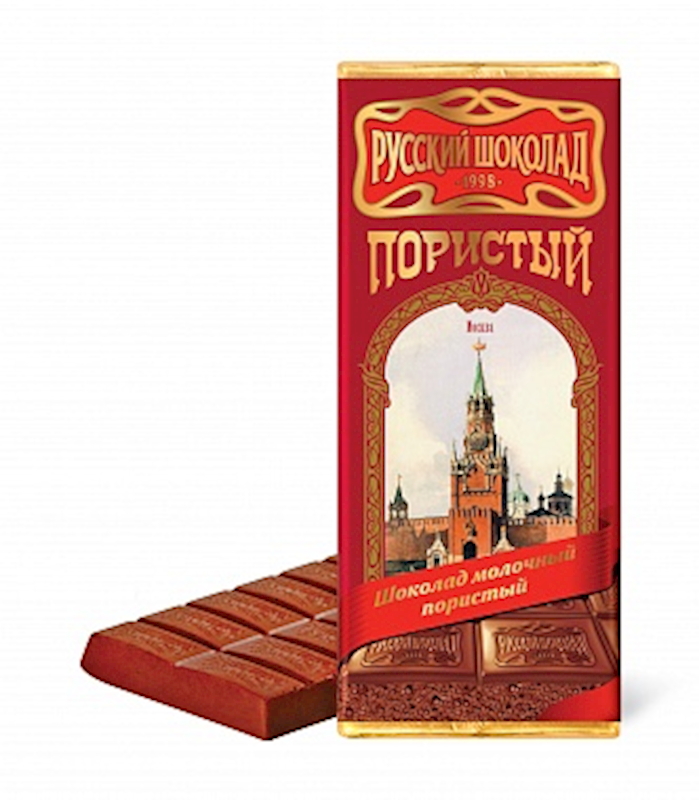 Russkiy Shokolad Milk Chocolate Bar, Poristiy (Aerated) 90g/11pack
