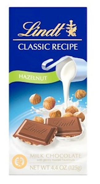 Lindt Milk Chocolate Bar - Classic Recipe W/Hazelnut 125g/12pack