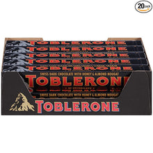 Load image into Gallery viewer, Toblerone Swiss Dark Chocolate Candy Bars With Honey &amp; Almond Nougat 100g/20pack
