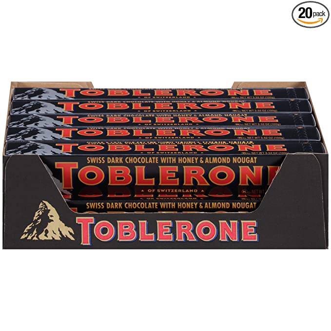 Toblerone Swiss Dark Chocolate Candy Bars With Honey & Almond Nougat 100g/20pack