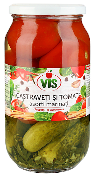 Vis Assorty Tomatoes & Cucumbers, Marinated 980g/12pack
