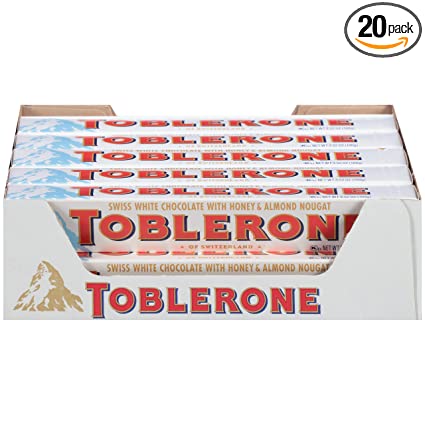 Toblerone Swiss White Chocolate Candy Bars With Honey & Almond Nougat 100g/20pack