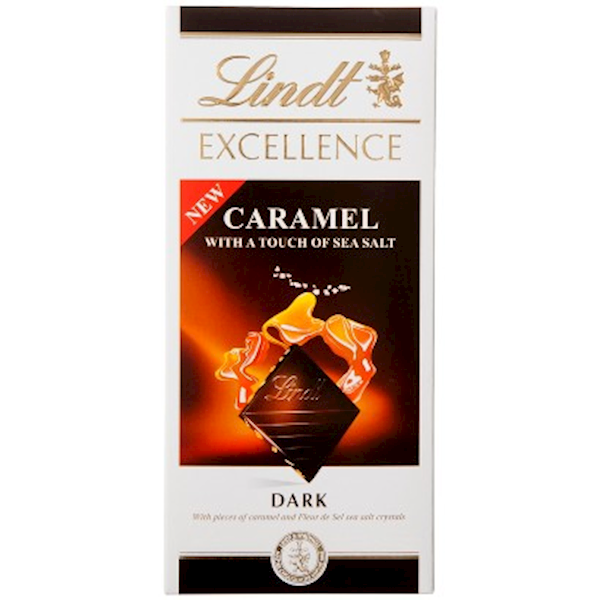 Lindt Chocolate Bar Dark W/Caramel & Sea Salt 90g/12pack