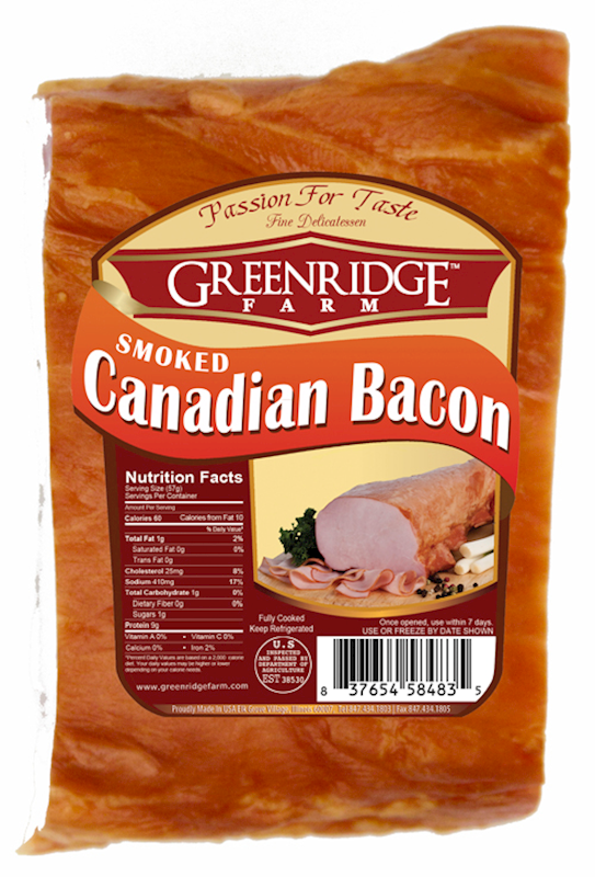 Greenridge Farm Canadian Bacon, Smoked ~1lb/2pack