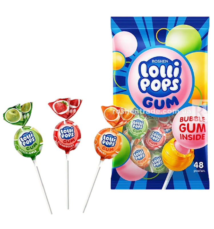 Roshen Candy Lollypop W/Gum Fruit Mix 18.25lbs