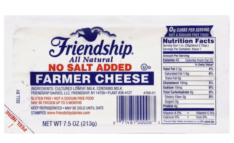 Friendship Farmer Cheese, No Salt 213g/12pack