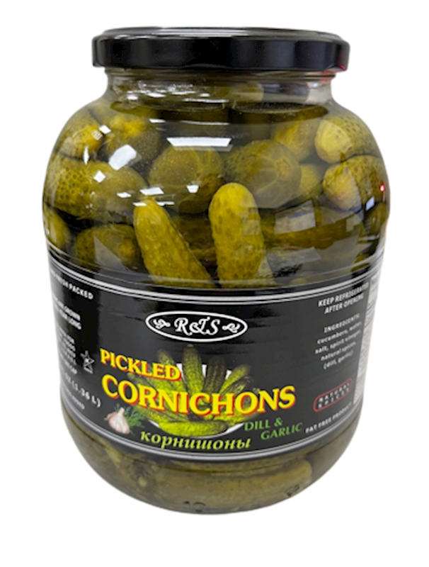R & S Cornichons Pickled, W/Dill & Garlic 1360ml/6pack