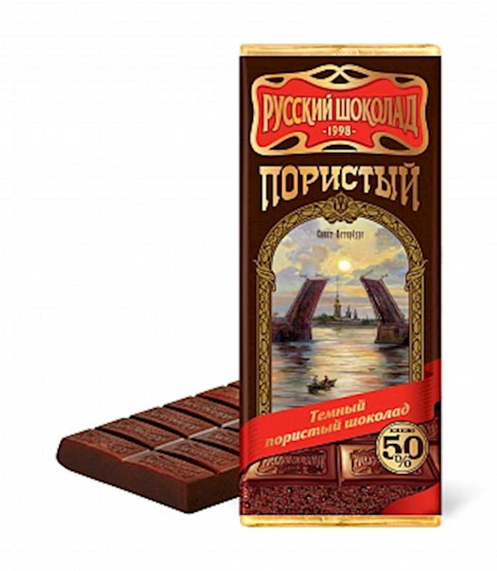 Russkiy Shokolad Dark Chocolate Bar, Poristiy ( Aerated) 90g/11pack