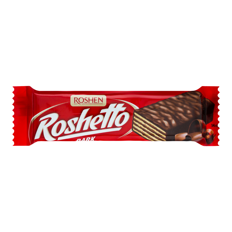 Roshen ROSHETTO Dark Chocolate Covered Waffles, W/Cocoa Filling 34g/25pack